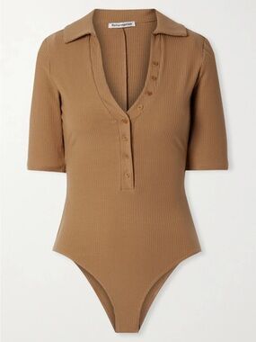 Reformation Rita Ribbed Bodysuit In Butterscotch Brown XS